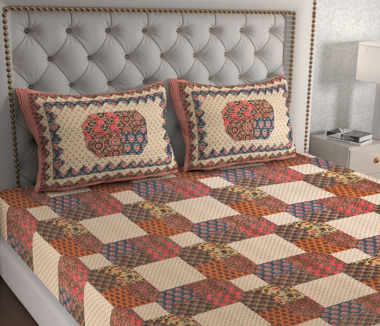 Rajasthani Traditionally Printed Cotton Doublebed Bedsheet With Pack of 2 Pillow Covers - Image 3